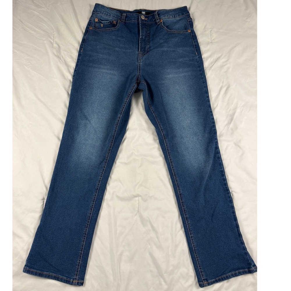 Frye Company Womens Straight Leg Mid Rise Jeans Blue Medium Wash Stretch Size 29